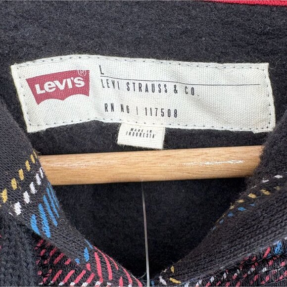 NWT Levi's Men's Logo Plaid Hoodie Sweatshirt Size L Red & Black Casual - Picture 6 of 9